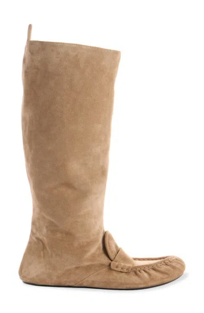 Acne Studios Bojan Slouch Suede Boots Beige In Animal Print