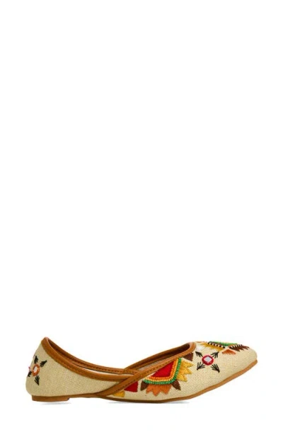 Fuchsia Embroidered Jutti Flat In Multi
