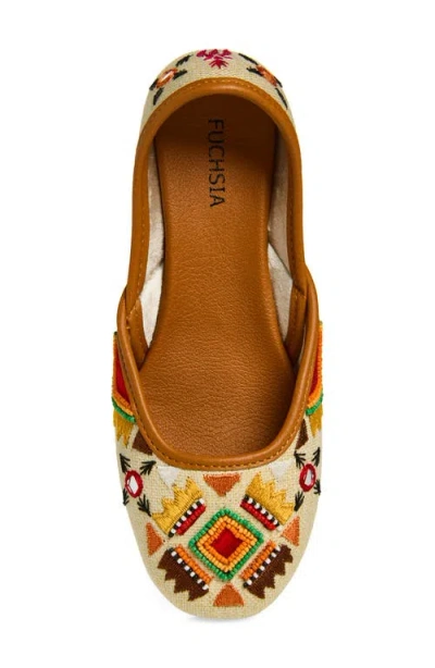 Fuchsia Embroidered Jutti Flat In Multi