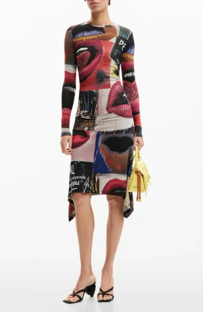 Desigual Printed Long Sleeve Dress In Multi