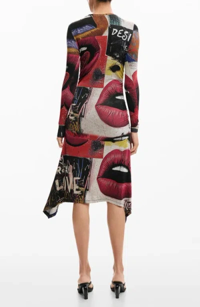 Desigual Printed Long Sleeve Dress In Multi