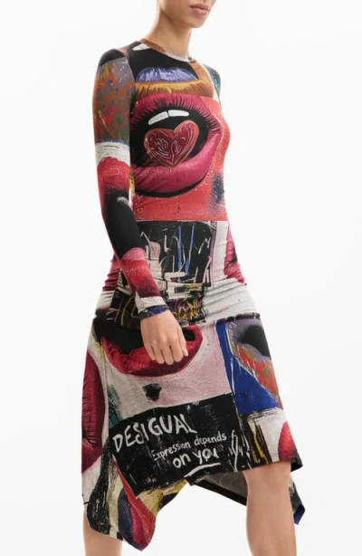 Desigual Printed Long Sleeve Dress In Multi