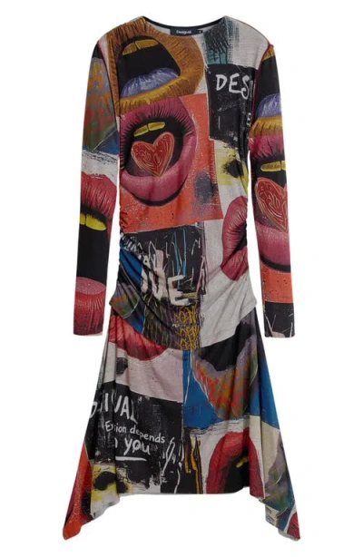 Desigual Printed Long Sleeve Dress In Multi