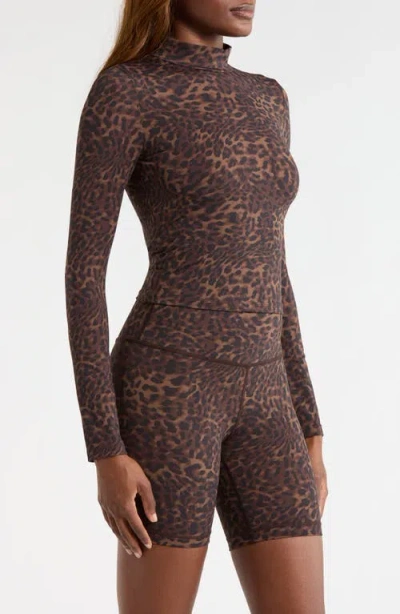 Mpg Leopard Print Long Sleeve Top In Multi