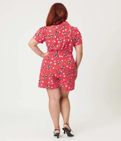 Unique Vintage Plus Size Button Front Romper In Pink