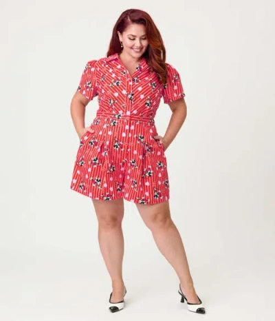 Unique Vintage Plus Size Button Front Romper In Pink