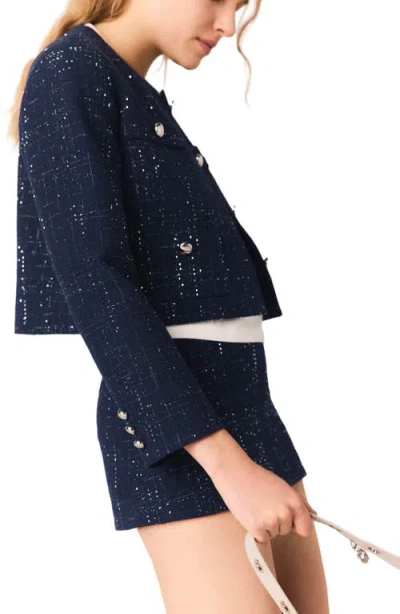Maje Short Jacket With Patch Pockets In Blue