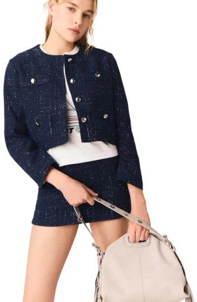 Maje Short Jacket With Patch Pockets In Blue