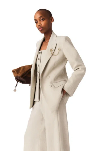Maje Suit Jacket With Brooch In Neutral