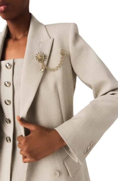 Maje Suit Jacket With Brooch In Neutral