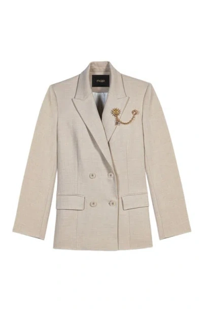 Maje Suit Jacket With Brooch In Neutral