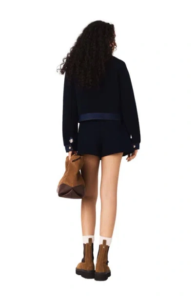 Maje Denim-trim Shearling Jacket In Blue