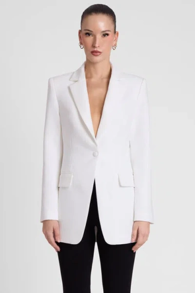 Leau Classic Column Tailored Belted Blazer In White