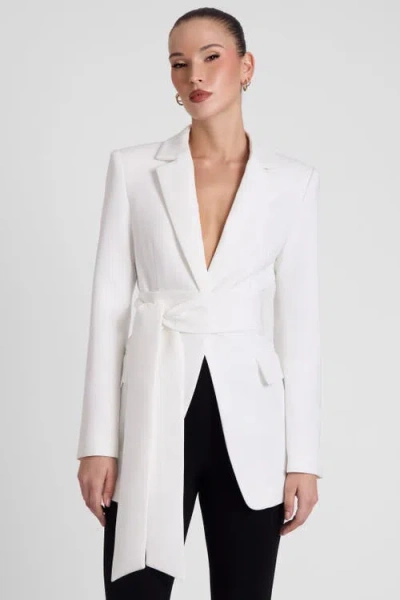 Leau Classic Column Tailored Belted Blazer In White