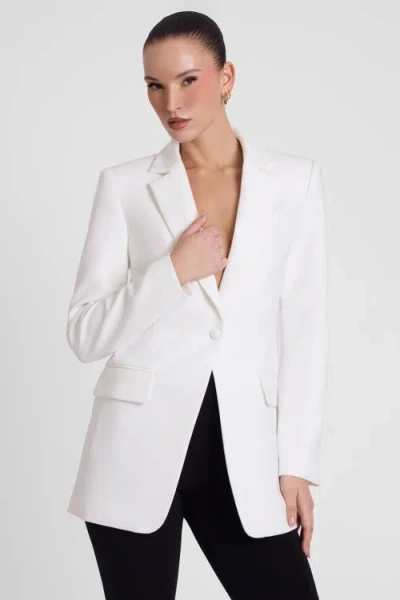 Leau Classic Column Tailored Belted Blazer In White