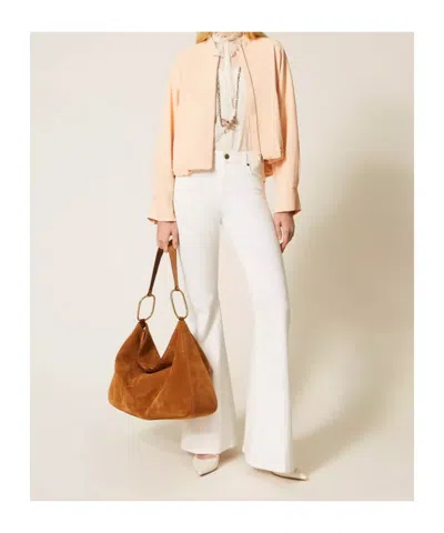 Twinset Cropped Lightweight Jacket With Front Zipper Closure In Neutral