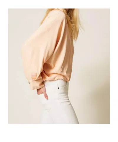 Twinset Cropped Lightweight Jacket With Front Zipper Closure In Neutral