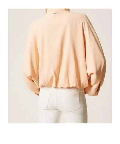 Twinset Cropped Lightweight Jacket With Front Zipper Closure In Neutral
