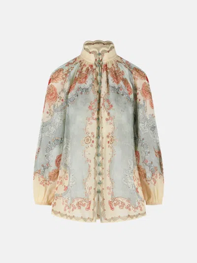 Zimmermann Womens Wallpaper Floral Mint Daylight Balloon-sleeves Woven Blouse Xs In Multi