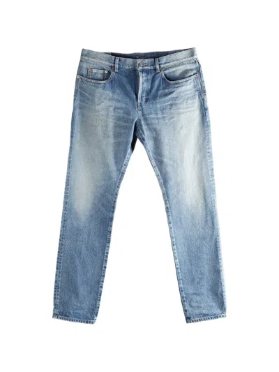 Saint Laurent Belt-loop Buttoned Trousers In Blue