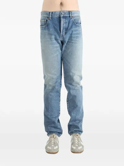 Saint Laurent Belt-loop Buttoned Trousers In Blue