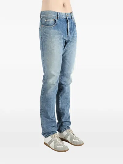 Saint Laurent Belt-loop Buttoned Trousers In Blue