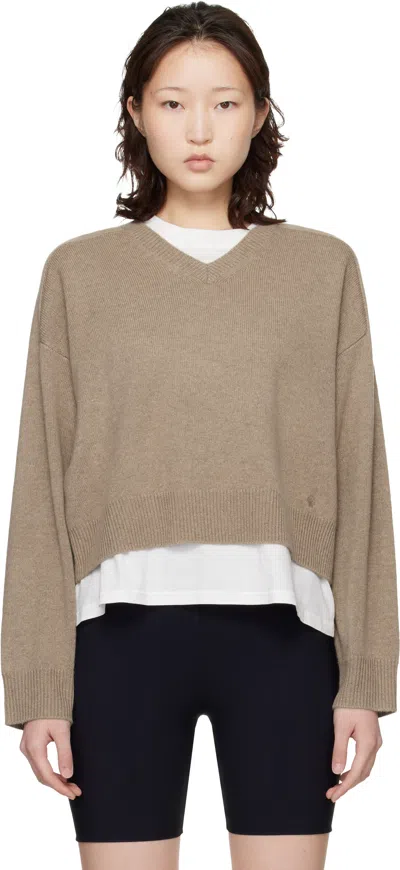 Loulou De Saison Taupe Anzor Lds Cashmere V Neck Sweater In Brown