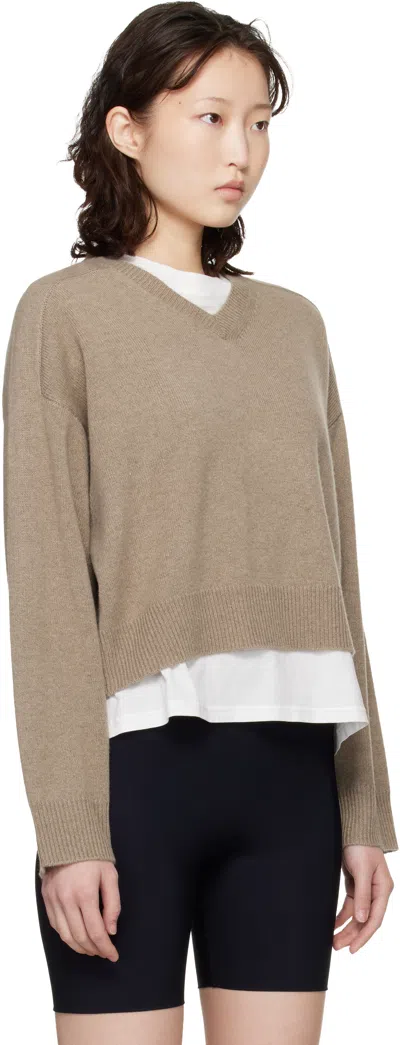 Loulou De Saison Taupe Anzor Lds Cashmere V Neck Sweater In Brown