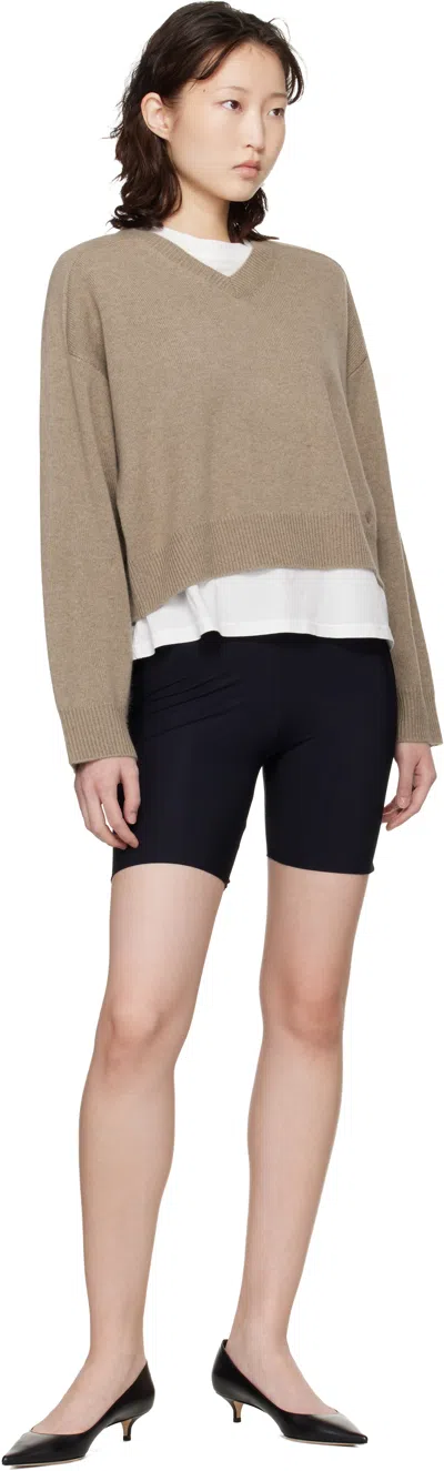 Loulou De Saison Taupe Anzor Lds Cashmere V Neck Sweater In Brown