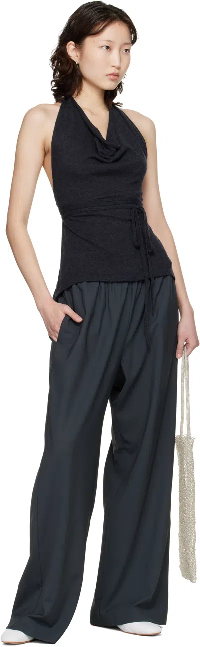 Cordera Gray Tailored Drawstring Trousers In Black