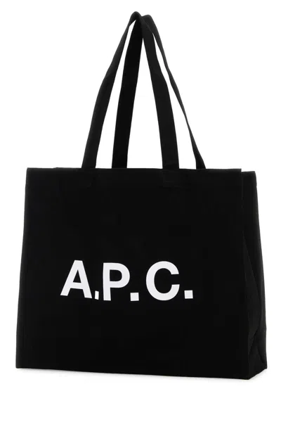 A.p.c. Black Canvas Diane Shopping Bag In Black