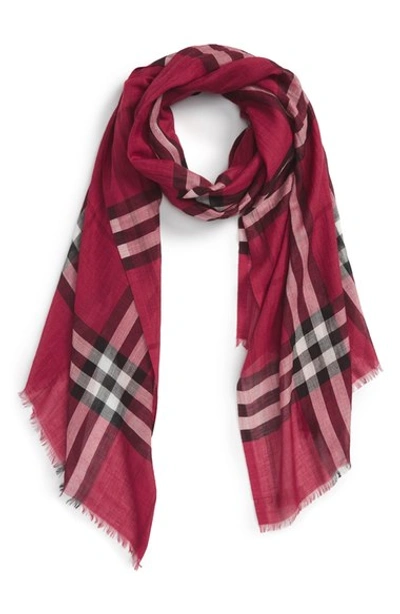 Burberry Giant Check Print Wool & Silk Scarf In Fuchsia Pink