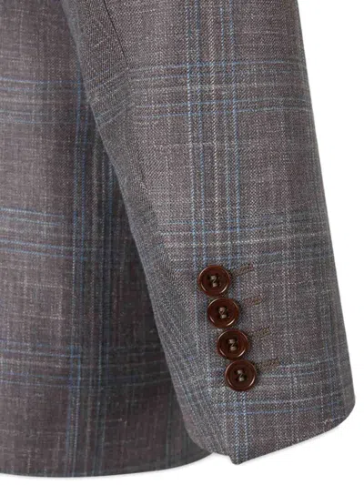 Canali Check-pattern Blazer In Gray