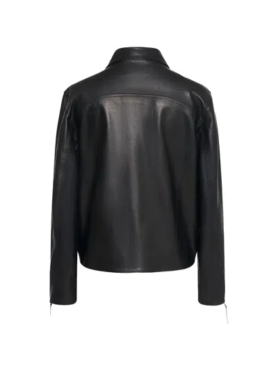 O.files Leather Jacket In Black