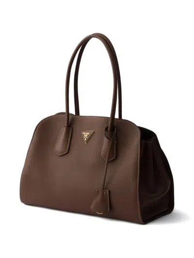 Prada Medium Leather Tote Bag In Brown