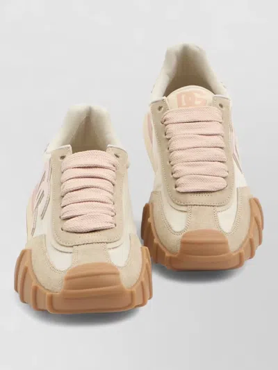 Dolce & Gabbana Dg Athletic Sneakers In Ivory And Pink Fabric And Leather In Multi