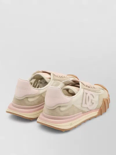 Dolce & Gabbana Dg Athletic Sneakers In Ivory And Pink Fabric And Leather In Multi