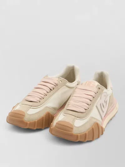 Dolce & Gabbana Dg Athletic Sneakers In Ivory And Pink Fabric And Leather In Multi