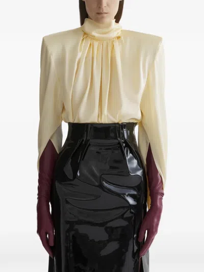 Mugler Structured Top High Neck Pleated Design In Neutral