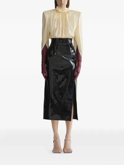 Mugler Structured Top High Neck Pleated Design In Neutral