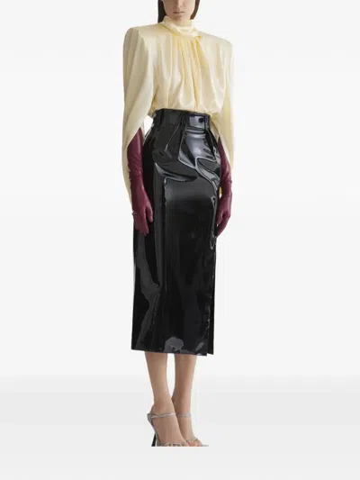 Mugler Structured Top High Neck Pleated Design In Neutral