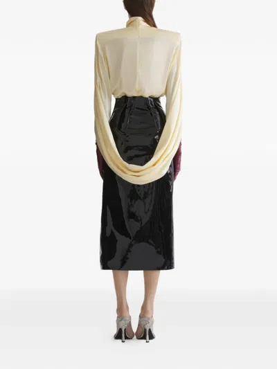 Mugler Structured Top High Neck Pleated Design In Neutral
