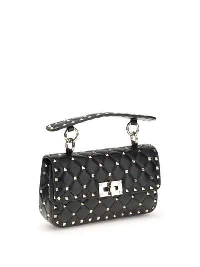 Valentino Black Nappa Leather Small Rockstud Spike Handbag In Black