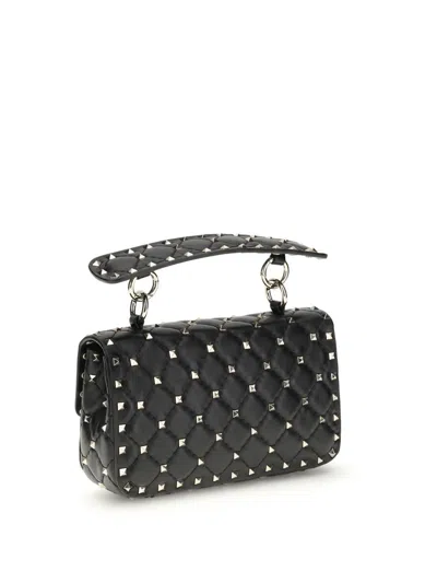 Valentino Black Nappa Leather Small Rockstud Spike Handbag In Black
