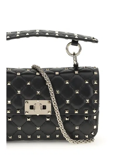 Valentino Black Nappa Leather Small Rockstud Spike Handbag In Black