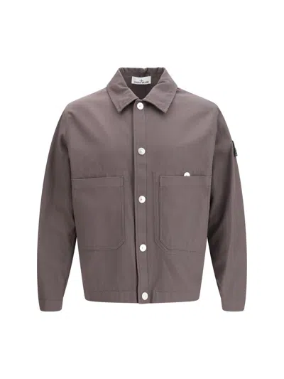 Stone Island Buttoned Patch Jacket In Gray