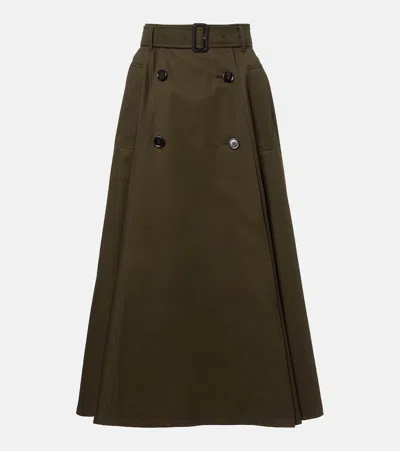Burberry Women Juniper Green Gabardine Midi Trench Skirt In Brown