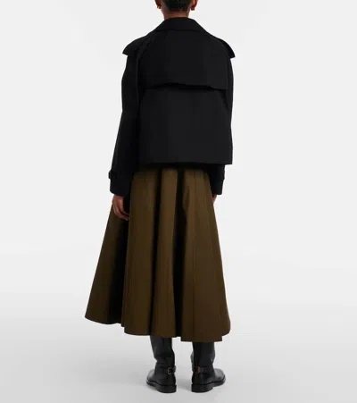 Burberry Women Juniper Green Gabardine Midi Trench Skirt In Brown