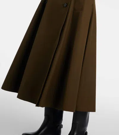 Burberry Women Juniper Green Gabardine Midi Trench Skirt In Brown