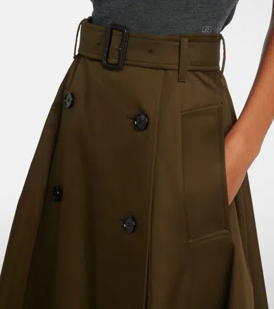 Burberry Women Juniper Green Gabardine Midi Trench Skirt In Brown